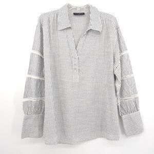 Lane Bryant striped cotton popover top Size 18/20 crochet trim long puff sleeve